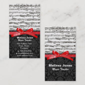 Muzieknoten en faux red ribbon visitekaartje (Voorkant / Achterkant)