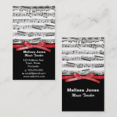 Muzieknoten en faux-rode lintbogen visitekaartje (Voorkant / Achterkant)