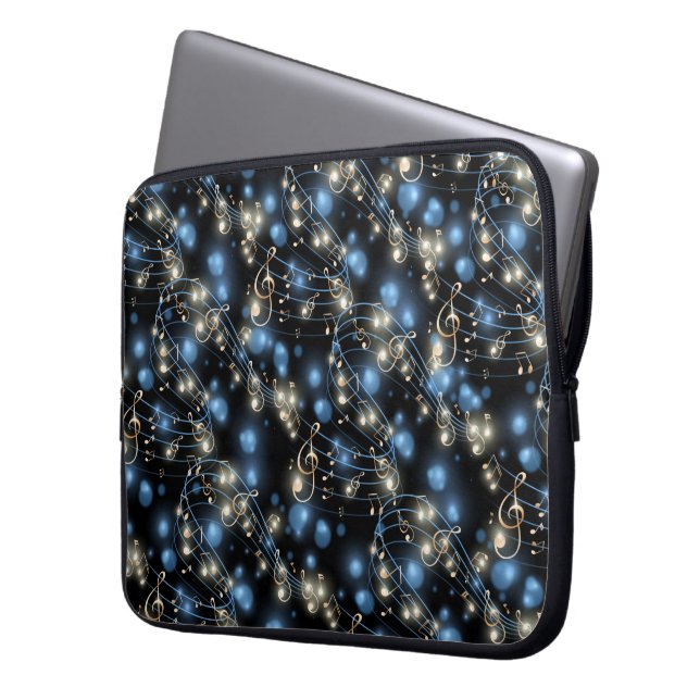 Muzieknoten en feestverlichting laptop sleeve (Voorkant Links)