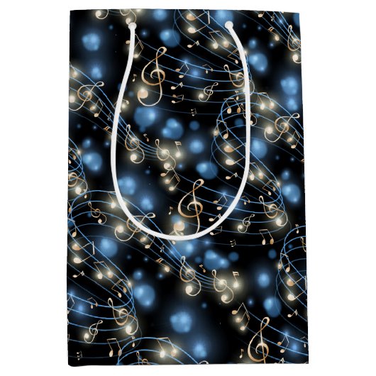 Muzieknoten en feestverlichting medium cadeauzakje (Voorkant)