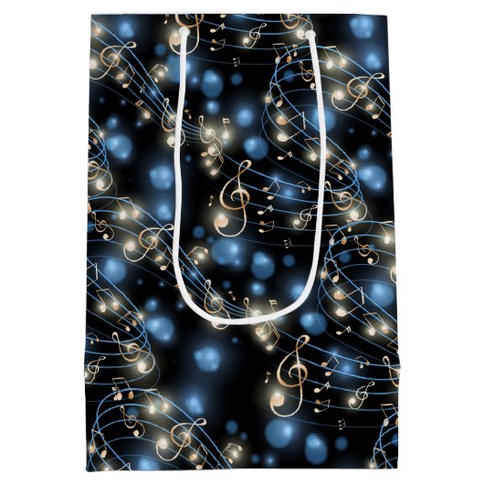 Muzieknoten en feestverlichting medium cadeauzakje (Achterkant)
