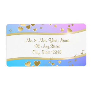 Muzieknoten en gouden harten etiket