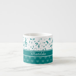 muzieknoten en het Patroon van het Hart Blauwgroen Espresso Kop