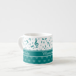 muzieknoten en het Patroon van het Hart Blauwgroen Espresso Kop