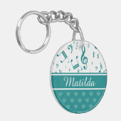 Muzieknoten en het Patroon van het Hart Blauwgroen Sleutelhanger (Voorkant Links)