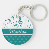 Muzieknoten en het Patroon van het Hart Blauwgroen Sleutelhanger (Achterkant)