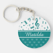 Muzieknoten en het Patroon van het Hart Blauwgroen Sleutelhanger (Voorkant)