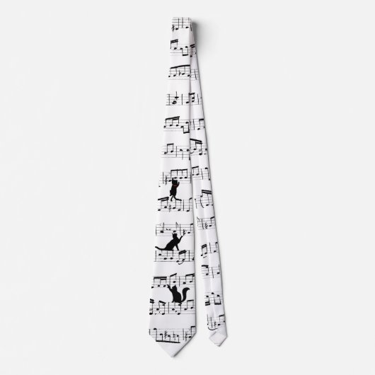 Muzieknoten en katten op wit stropdas (Voorkant)