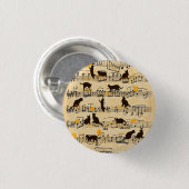 Muzieknoten en kittens ronde button 3,2 cm (Voorkant /achterkant)