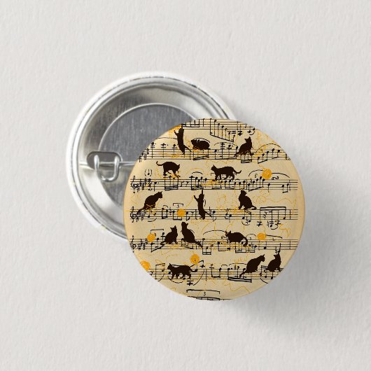Muzieknoten en kittens ronde button 3,2 cm (Voorkant /achterkant)