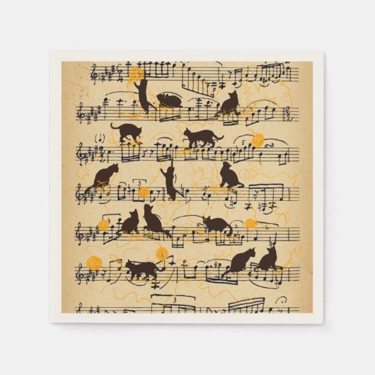 Muzieknoten en kittens servet (Voorkant)