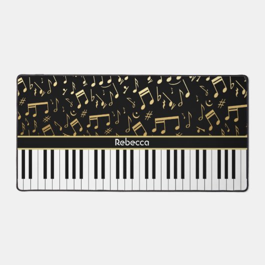Muzieknoten en Piano Zwart en Goud gekleurd Bureaumat (Voorkant)