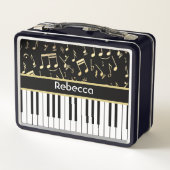 Muzieknoten en pianoketoetsen, zwart en goud (Achterkant)