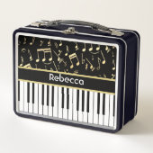 Muzieknoten en pianoketoetsen, zwart en goud (Voorkant)