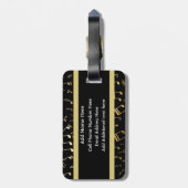 Muzieknoten en pianoketoetsen, zwart en goud bagagelabel (Achterkant verticaal)