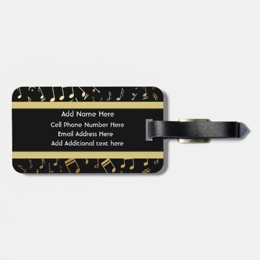 Muzieknoten en pianoketoetsen, zwart en goud bagagelabel (Achterkant horizontaal)