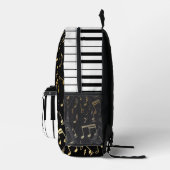 Muzieknoten en pianoketoetsen, zwart en goud bedrukte rugzak (Rechts)