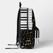 Muzieknoten en pianoketoetsen, zwart en goud bedrukte rugzak (Links)
