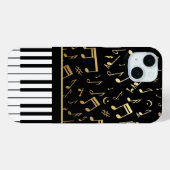 Muzieknoten en pianoketoetsen, zwart en goud Case-Mate iPhone case (Achterkant (horizontaal))
