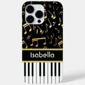 Muzieknoten en pianoketoetsen, zwart en goud Case-Mate iPhone case (Achterkant)