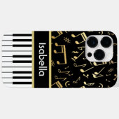 Muzieknoten en pianoketoetsen, zwart en goud Case-Mate iPhone case (Achterkant (horizontaal))