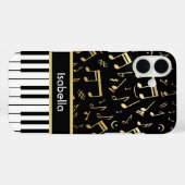 Muzieknoten en pianoketoetsen, zwart en goud Case-Mate iPhone case (Achterkant (horizontaal))