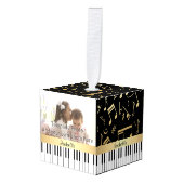 Muzieknoten en pianoketoetsen, zwart en goud decoratie (Voorkant hoekig)