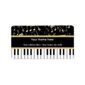 Muzieknoten en pianoketoetsen, zwart en goud etiket (Voorkant)