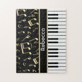 Muzieknoten en pianoketoetsen, zwart en goud legpuzzel (Verticaal)