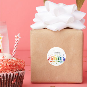 Muzieknoten en pianoketoetsen, zwart en goud ronde sticker