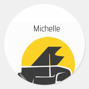 Muzieknoten en pianoketoetsen, zwart en goud ronde sticker