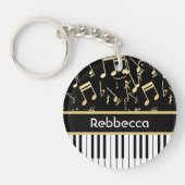 Muzieknoten en pianoketoetsen, zwart en goud sleutelhanger (Voorkant)
