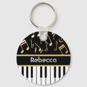 Muzieknoten en pianoketoetsen, zwart en goud sleutelhanger (Achterkant)