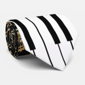 Muzieknoten en pianoketoetsen, zwart en goud stropdas (Opgerold)