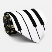 Muzieknoten en pianoketoetsen, zwart en goud stropdas (Opgerold)