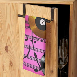 Muzieknoten en records theedoek