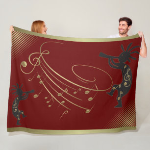 muzieknoten en Red Kokopelli Fleece Blanket Deken