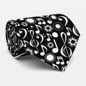 Muzieknoten en reinigingsmiddelen - wit op zwart stropdas (Opgerold)