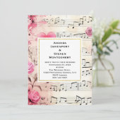 Muzieknoten en Rozen  Design Bruiloft Kaart (Staand voorkant)