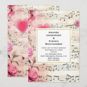 Muzieknoten en Rozen  Design Bruiloft Kaart (Voorkant / Achterkant)