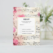 Muzieknoten en Rozen  Design Bruiloft RSVP Kaartje (Staand voorkant)