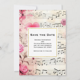 Muzieknoten en Rozen  Design Bruiloft Save The Date