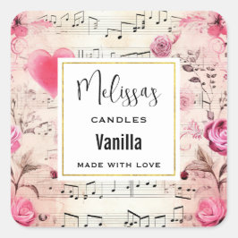 Muzieknoten en Rozen  Design Candle Biz Vierkante Sticker