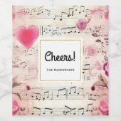 Muzieknoten en Rozen  Design Cheers Wijn Etiket (Enkel label)