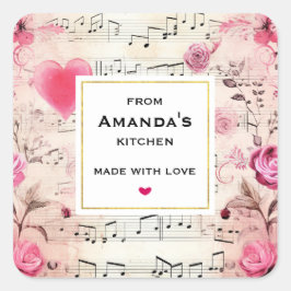 Muzieknoten en Rozen  Design Keuken Vierkante Sticker
