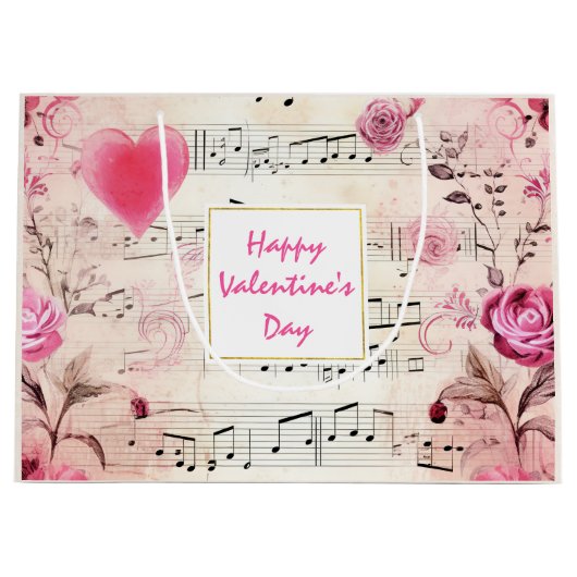 Muzieknoten en Rozen Design Valentijns Groot Cadeauzakje (Voorkant)