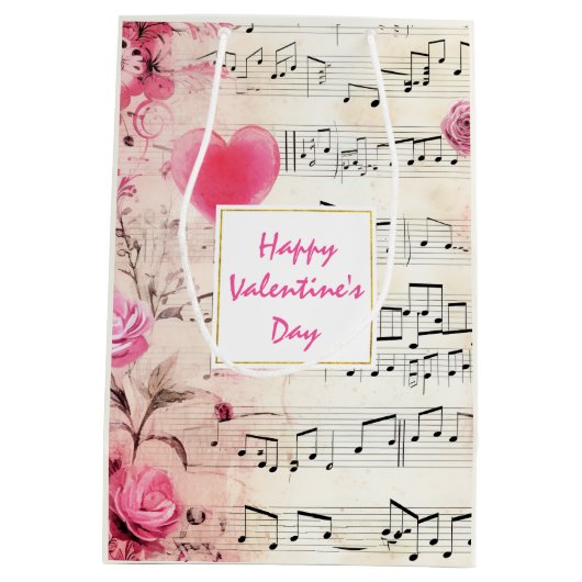 Muzieknoten en Rozen  Design Valentijns Medium Cadeauzakje (Achterkant)