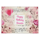 Muzieknoten en Rozen  Design Verjaardag Groot Cadeauzakje (Voorkant)