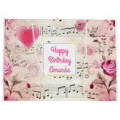 Muzieknoten en Rozen  Design Verjaardag Groot Cadeauzakje (Achterkant)