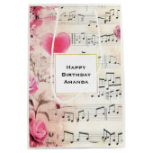 Muzieknoten en Rozen Design Verjaardag Medium Cadeauzakje (Voorkant)